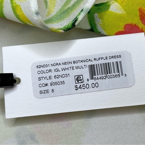 NWT Mini Dress Milly Nora Neon Botanical Ruffle Multi Color White Size 8 - Picture 5 of 16